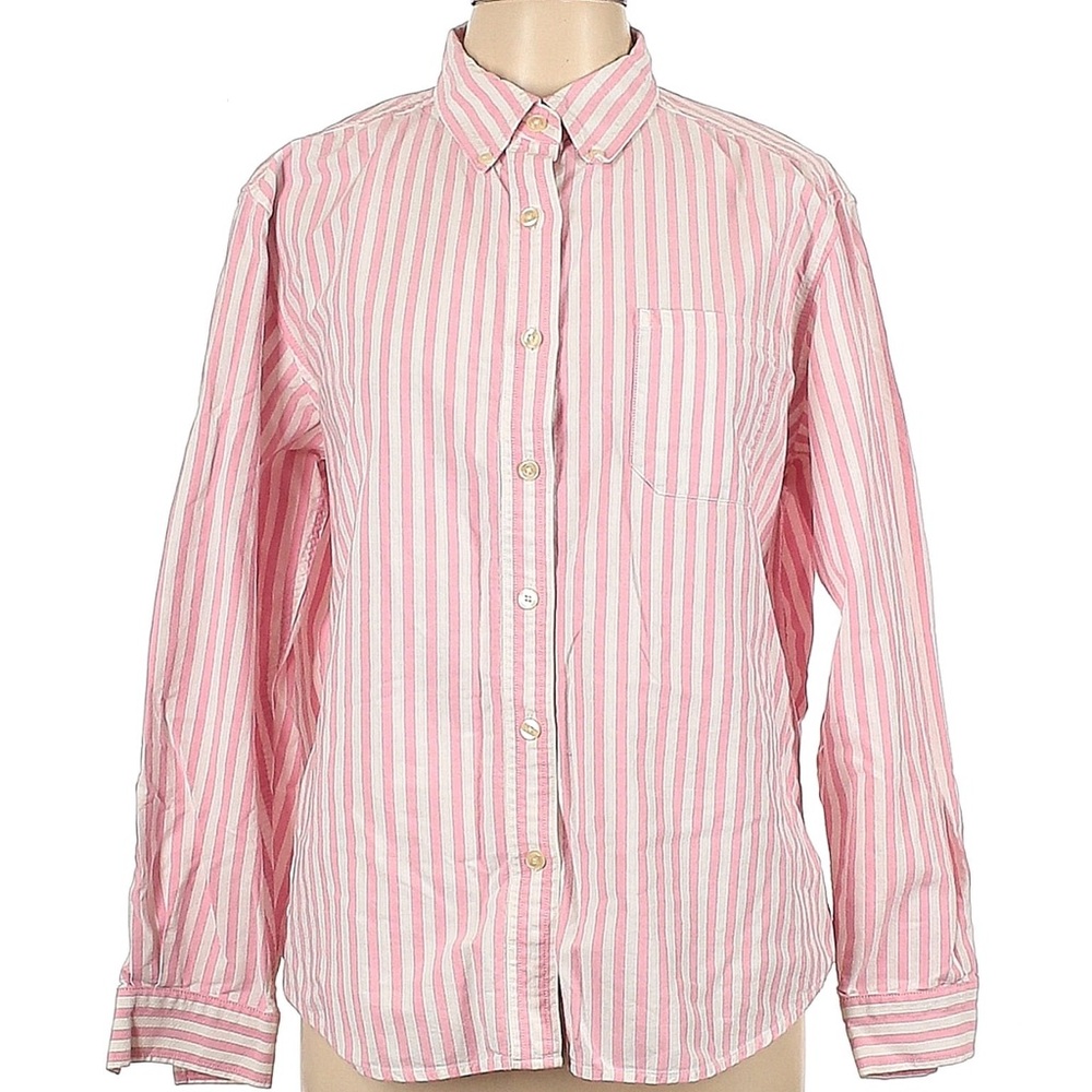 Pink and White Striped Button-Up Shirt